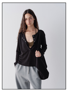 shyshy“自由帆”天丝针织衫秋装银色金属按扣三色长袖轻薄罩衫