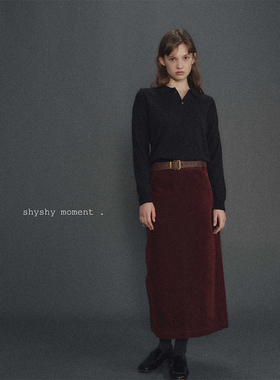 shyshy“回眸”安哥拉红经典棕色麂皮2024秋冬款显瘦半身裙长裙