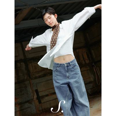 shyshy“白色花”基础款纯色纯棉宽松松弛感衬衫
