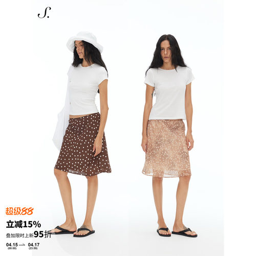 shyshy“小鹿斑比”轻盈波点印花半身裙 夏季短裙直筒半裙松紧腰