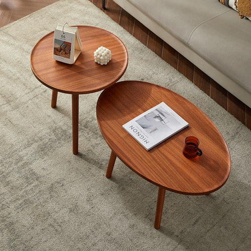小户型客厅茶几轻奢圆形实木ins
