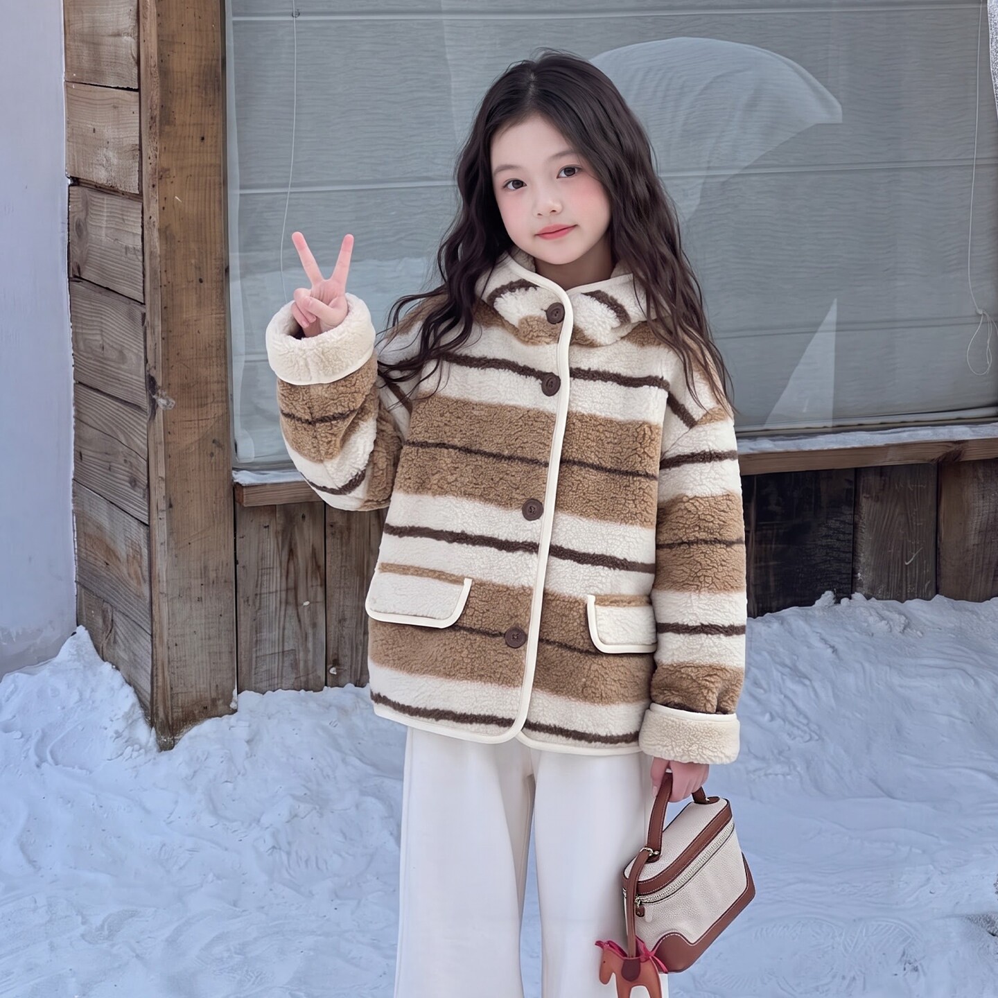 摇粒绒外套女童秋冬2026新款儿童毛毛衣初中生冬季夹棉加厚衣服冬
