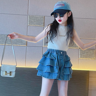 女童裙裤夏装2024新款儿童裤子女孩大童牛仔短裤套装夏季外穿童装