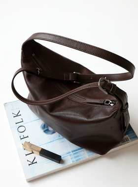 简约松弛感头层植鞣牛皮饺子包包真皮hobo包百搭休闲单肩斜挎包