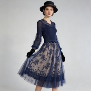 工厂冲量3377时尚 假两件连衣裙 褶皱气质显瘦高贵春秋季