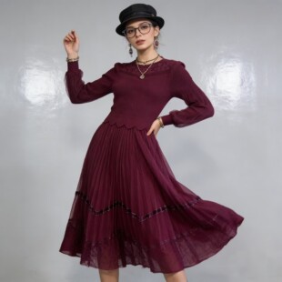 工厂冲量3336时尚 假两件连衣裙 褶皱气质显瘦高贵春秋季