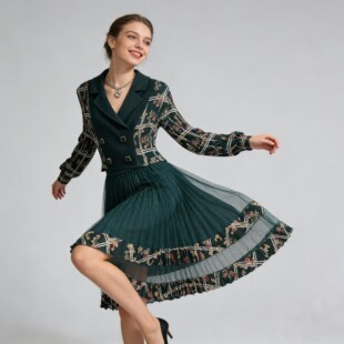 工厂冲量0340时尚 连衣裙 褶皱气质显瘦高贵上档次复古春秋季