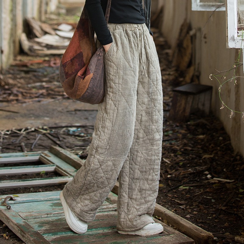 高端苎麻扎染个性小众夹棉长裤25年冬季新款棉麻直筒文艺加厚棉裤