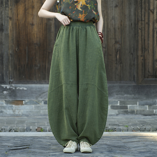 禅意宽松打坐长裤 苎麻复古做旧休闲裤 女2025年春秋新款 棉麻灯笼裤