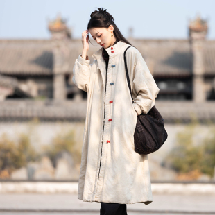 新中式棉服女冬季新款默念依旧原创棉麻夹棉棉衣国风加厚宽松棉袄