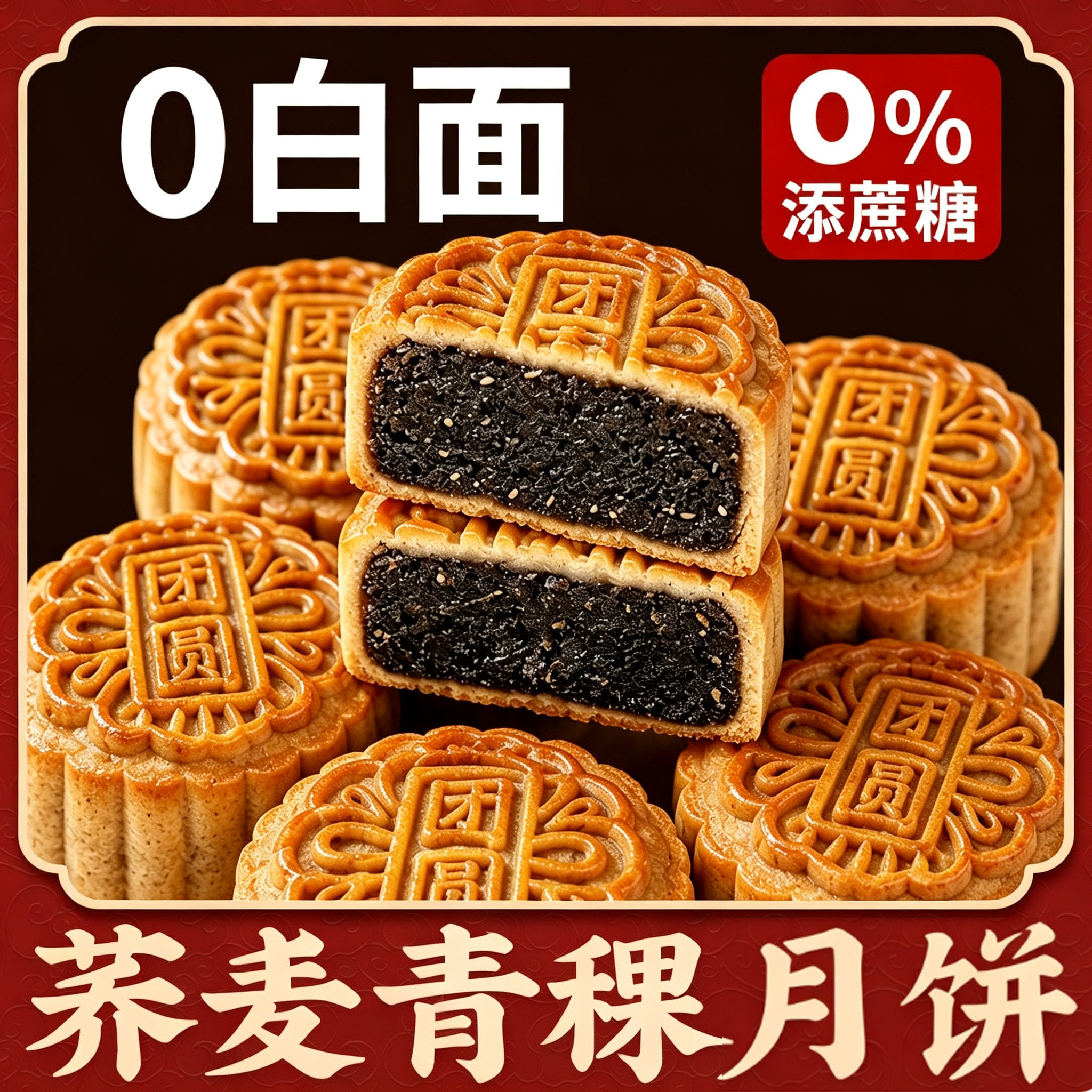 荞麦月饼五仁藜麦青稞木糖醇糕点无糖精粗粮无添蔗糖送长辈礼盒