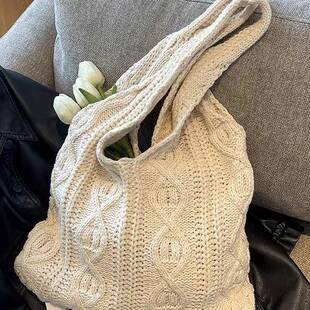 超好看斜挎小包包手工包百搭针织购物袋托特编织单肩手提包女士毛