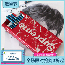 潮牌个性合金supreme20支装自动弹盖男士超薄创意滑盖合金烟盒.