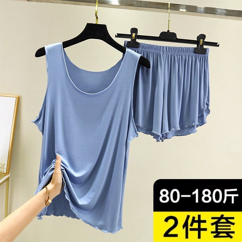 女士莫代尔薄款背心短裤花边圆领纯色修身套装居家大码休闲两件套,女士内衣/男士内衣/家居服,睡衣/家居服套装,淘宝优惠券,粉丝福利购,淘宝优惠卷