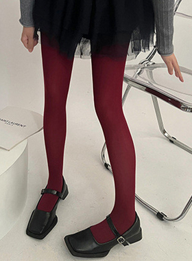 暗红色丝袜红色女秋冬大红复古长筒打底裤连裤袜酒红色安哥拉红