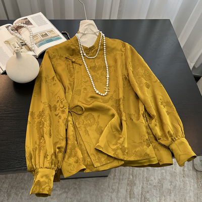 新中式风人丝提花衬衫女