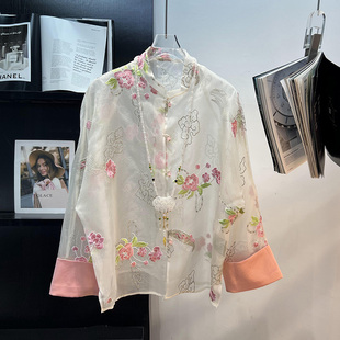 新中式国风真丝刺绣衬衫外套女春夏季新款2024小众设计防晒服上衣