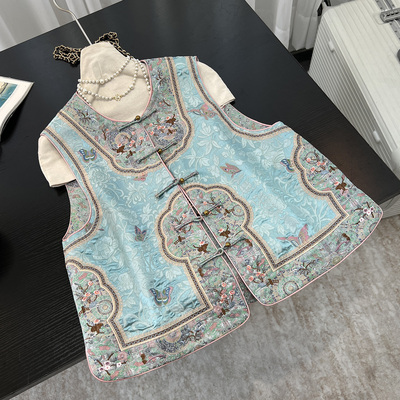 中国风重工刺绣提花马甲女2026春季盘扣双面双穿气质减龄马夹外套