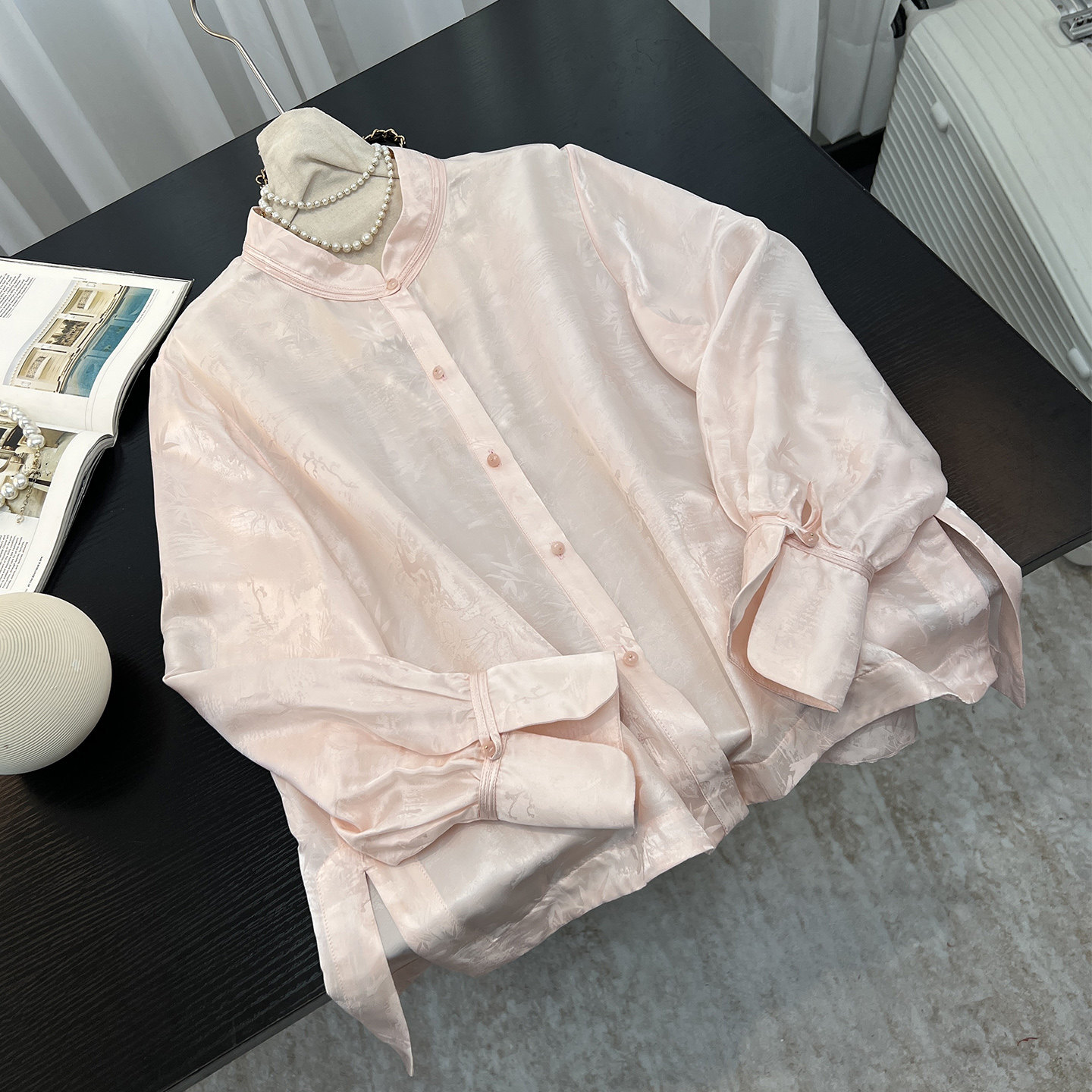 新中式立领刺绣衬衫女2026春季新款宽松长袖盘扣显瘦百搭防晒上衣