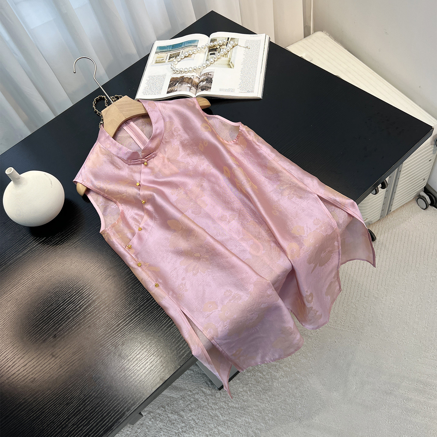 新中式风粉色立领无袖马甲女装2026夏季新款轻奢百搭防晒背心上衣