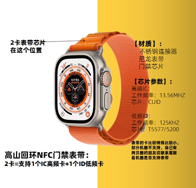 applewatch ultra 8 NFC门禁卡表带IC/ID高山回环表带校园卡工卡