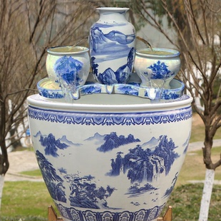 养鱼过滤器循环水古法生态鱼缸瀑布流水摆件陶瓷陶罐阳台造景全套