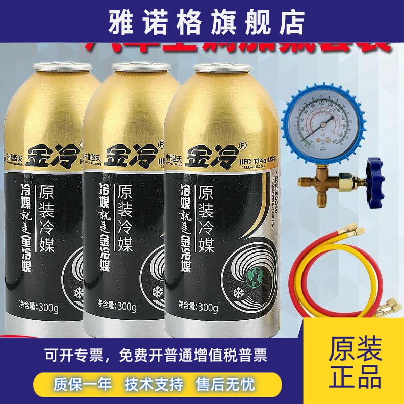 金冷巨化汽车空调R134加氟工具套装 制冷冻油剂冷媒雪种仆堵检漏