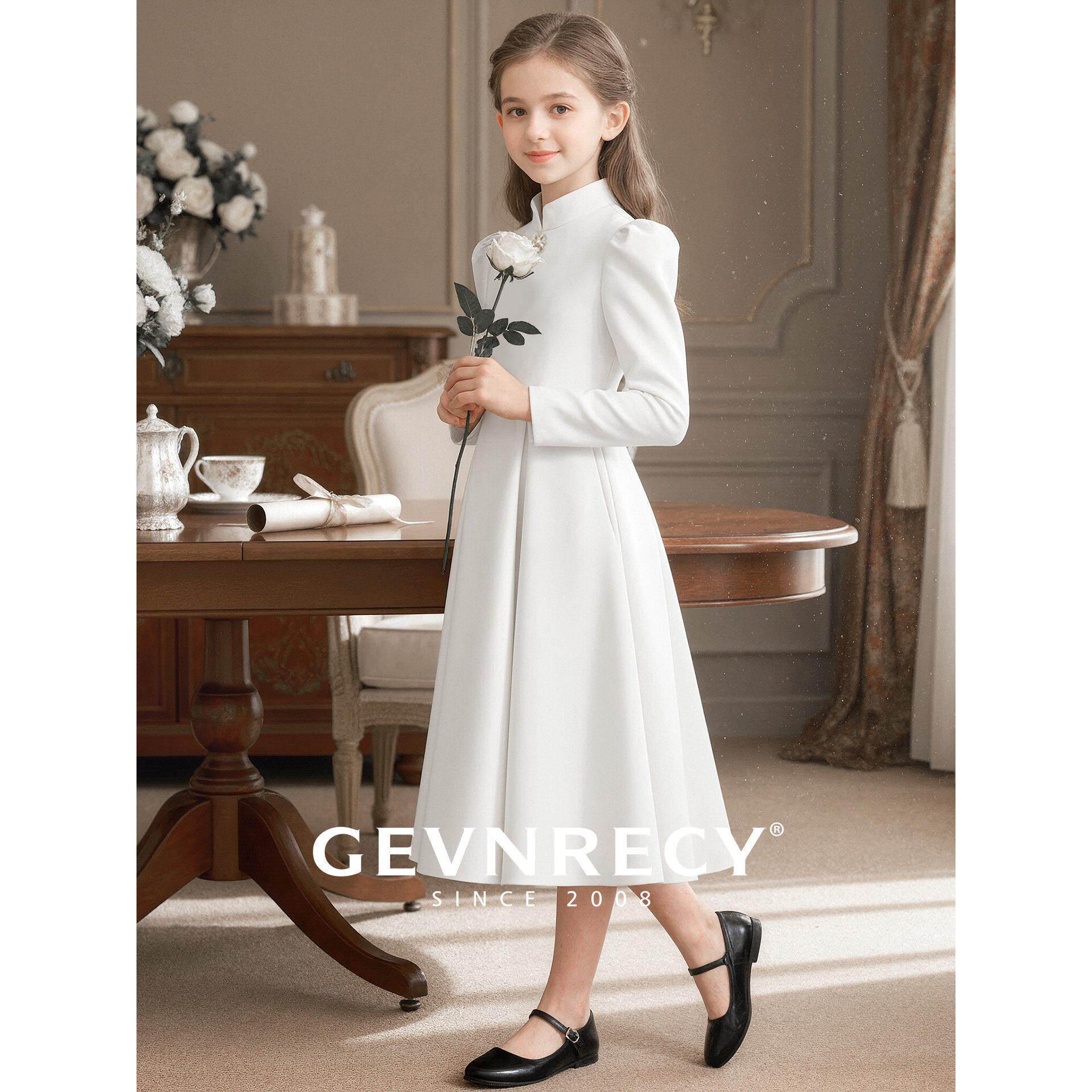 儿童礼服高端秋冬白色新中式旗袍女童生日公主裙小女孩古筝演出服