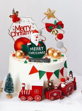 铁艺圣诞树蛋糕装饰插件Merry Christmas圣诞老人雪松小火车摆件