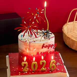 2026跨年数字蜡烛蛋糕装饰插件新年快乐礼花亚克力甜品台烘焙插牌