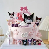 粉色美乐娣库洛米小花亚克力女孩生日蛋糕装 饰插件黑色蝴蝶结发箍