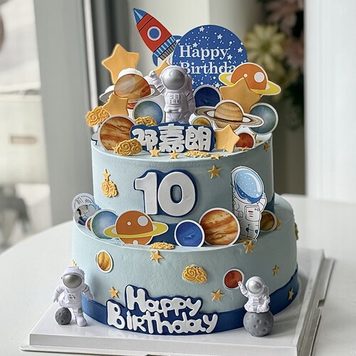 太空人宇航员航天飞机宇宙飞船男孩生日蛋糕装饰摆件火箭星球插件