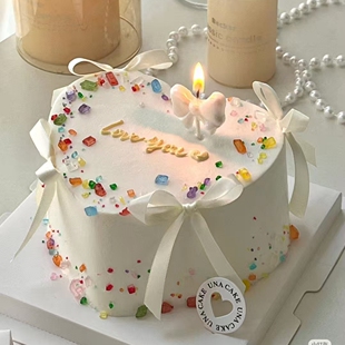 七夕情人节浪漫爱心白色蝴蝶结蜡烛蛋糕装饰插件彩色烘焙水晶砂糖