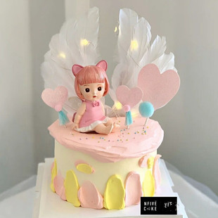网红坐姿爱莎公主蛋糕烘焙摆件卡通小女孩生日派对甜品台情景装 饰