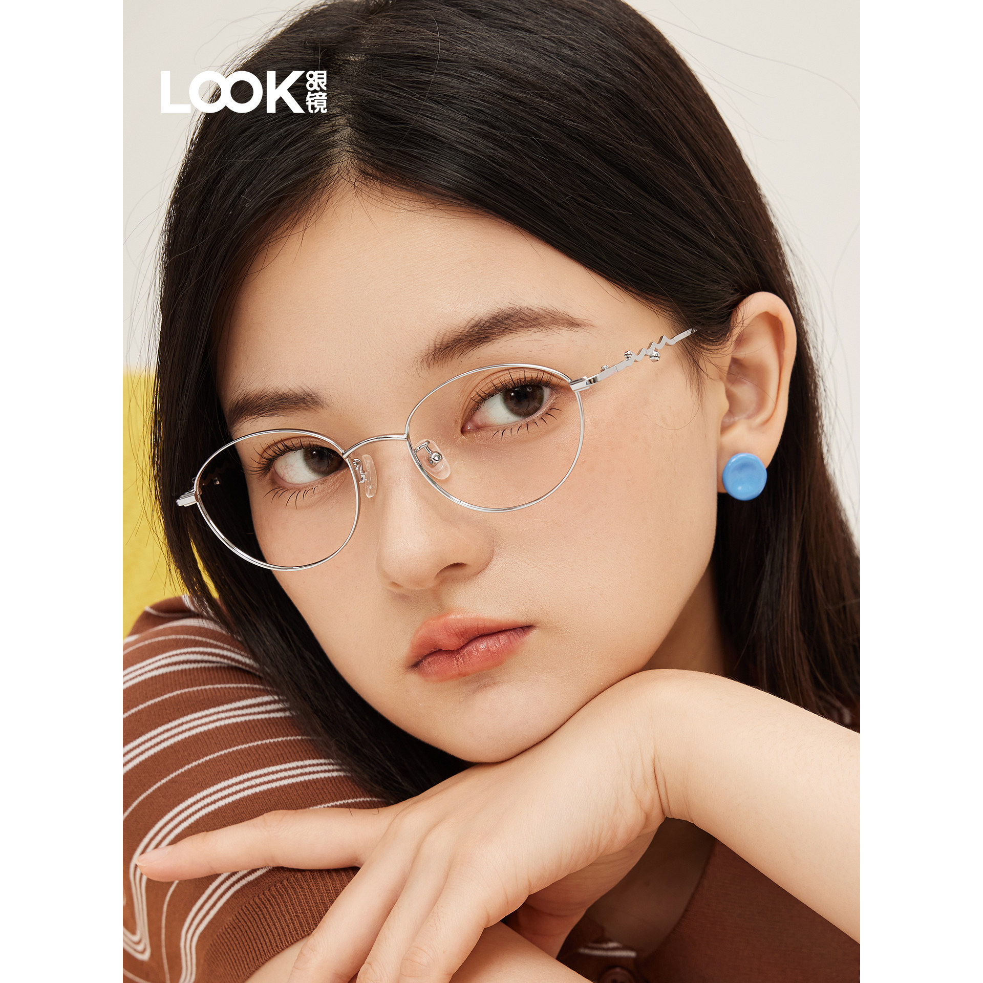 LOOK眼镜金属书呆子超轻复古防蓝光显脸小金属镜架椭圆潮流细框