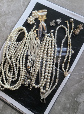 Vintage复古首饰trifari琉璃珍珠古项链耳环耳饰无耳洞耳夹夹耳骨