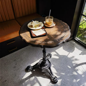 美式铁木雕花咖啡桌圆桌