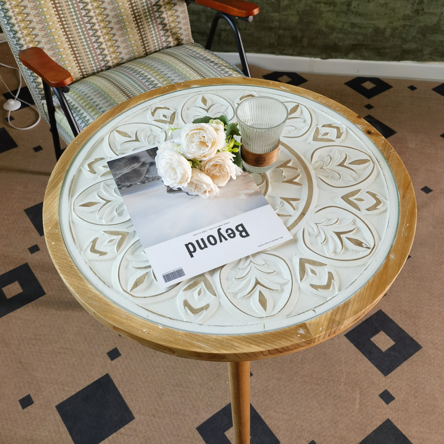 摩洛哥风复古做旧实木小茶几阳台小圆桌子美式花园民宿沙发边几