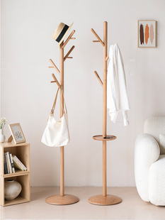 实木衣架卧室落地式衣架家庭垂直客厅床边樱桃木原木山毛榉衣架