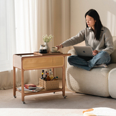 樱桃木零食小推车可移动茶几带轮多功能实木客厅沙发边几床头边柜