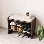 实木黑胡桃木换鞋 架 柜坐凳一体鞋 凳穿鞋 凳客厅家用入户凳子鞋