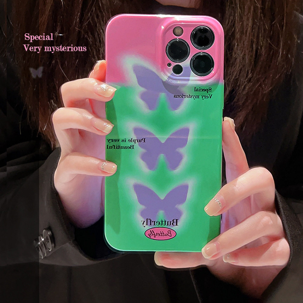 适用苹果14菲林壳梦幻蝴蝶13手机壳iphone14promax简约保护套11光面12