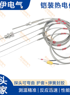K型铠装WRNK-191热电偶探针高精度温度传感器PT100/E/J热电阻探头