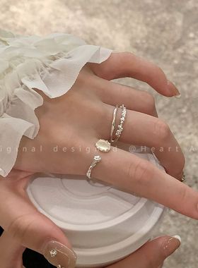 月光石素圈开口戒指女生轻奢小众设计高级感可调节装饰食指戒配饰