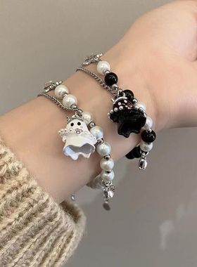 黑白幽灵串珠手链情侣女闺蜜闺蜜配饰小众冷淡高级感甜酷辣妹首饰