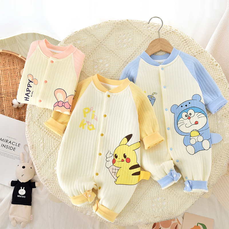 纯棉A类保暖夹棉秋冬婴儿连体衣长袖哈衣爬服宝宝衣服睡衣春秋装