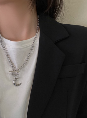 原宿ins月亮粗锁骨链项链女潮朋克蹦迪男女复古街头暗黑风不掉色