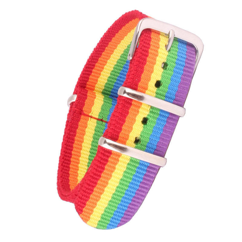 适用dw     mm银黑扣通用彩虹尼龙帆布学生男女手表带