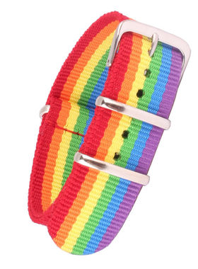 适用dw     mm银黑扣通用彩虹尼龙帆布学生男女手表带