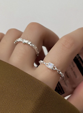 女简约ins小众设计冷淡风高级开口食指戒韩国简约小方钻编织戒指